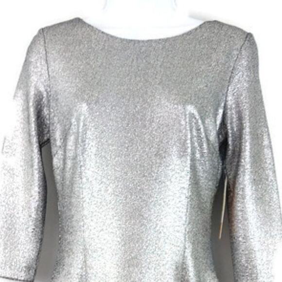 Womens Short Silver Sheath Dress Size Small 3/4 Sleeve Round Neck Gibson Latimer - Picture 2 of 7